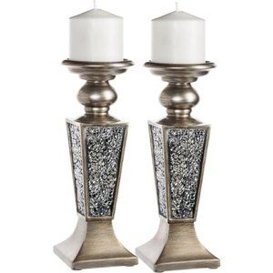 Schonwerk Pillar Candle Holder Set of 2-Crackled Mosaic Design-Home Coffee Table